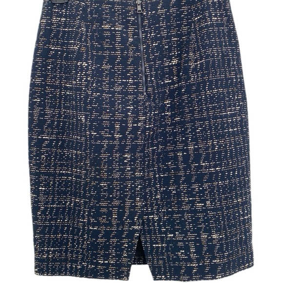 T Tahari Navy Brown Cream Cotton Polyester Embroidered Work Wear Skirt US 2 - Picture 9 of 9